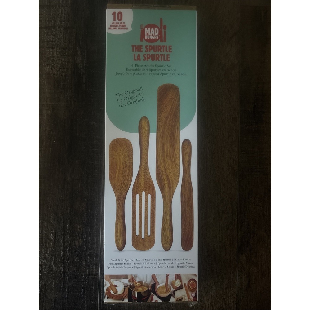 Mad Hungry Spurtle 4pc Set Acacia Premium Wood Finish Cooking Utensils Non-Stick
